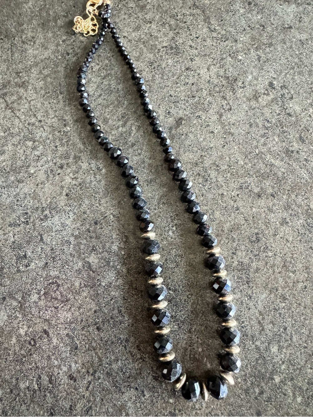 Black Faceted Jet Style Bead Necklace with Gold Accents Flapper 1920’s 1930’s